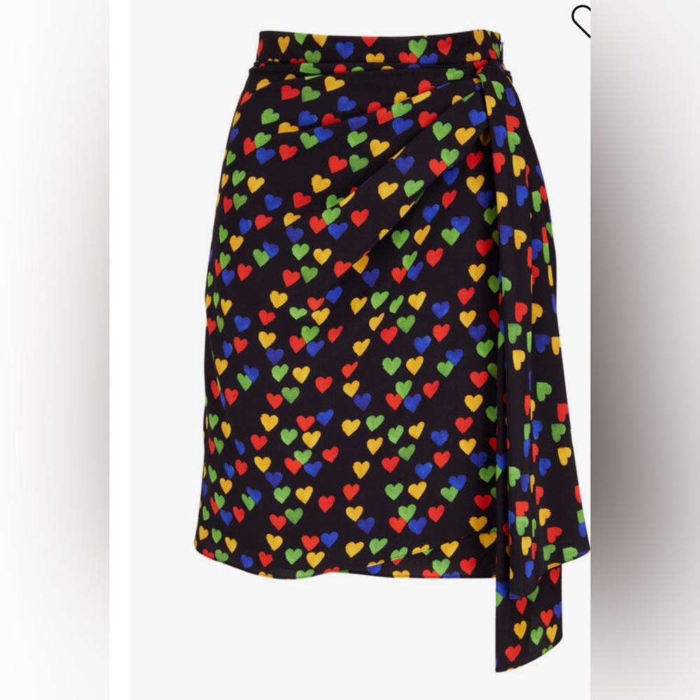 AKRIS Black & Multi Heart Print Silk Crêpe Skirt NWT 4 - Picture 3 of 8